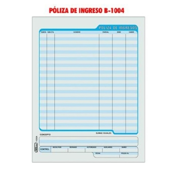 Formas impresas printaform 1004 poliza de ingresos t/c 50 hj